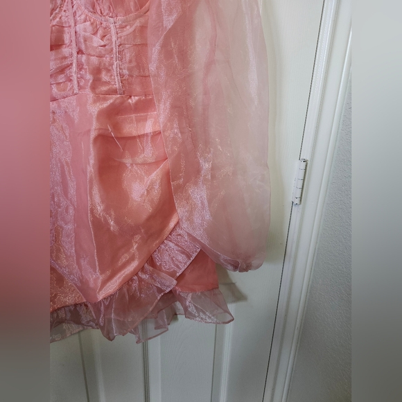 Pretty Little Thing Blush Organza Puff Sleeve Wrap Bodycon Mini Dress 4 - Picture 8 of 14